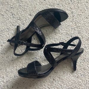 Fioni Night black glitter strappy high heels